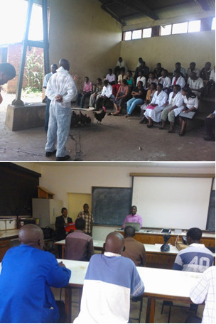 Mr. Ngeno being introduced to student during the training (Top), trainees receiving certificates during the closing ceremony